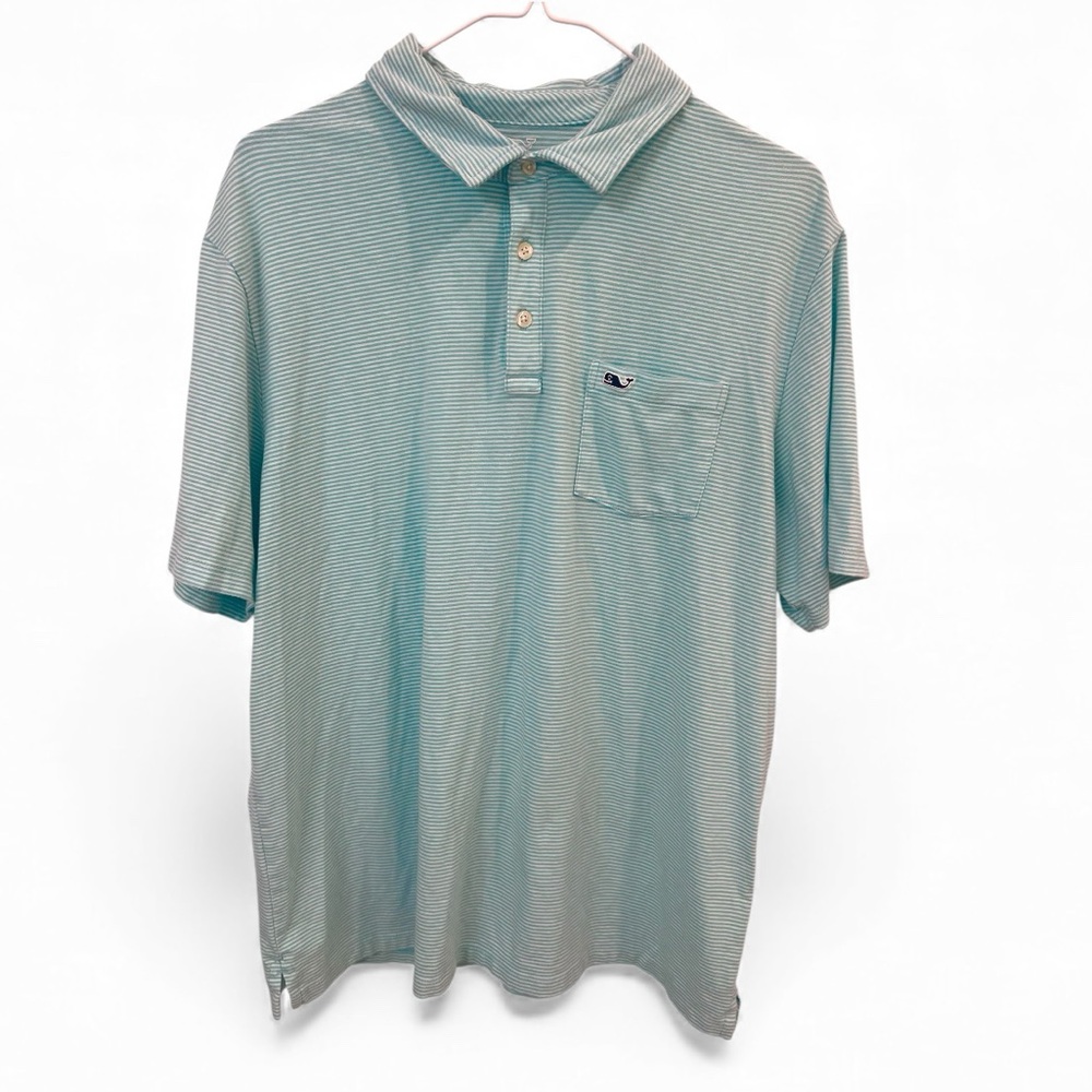 SOLD - Vineyard Vines Aqua Striped Polo Shirt